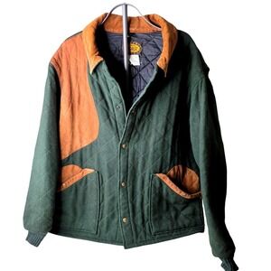 Vtg Woolrich XXL Quiltd Field Hunting Jacket Mackinaw Grn Brwn Suede Wool Cordry